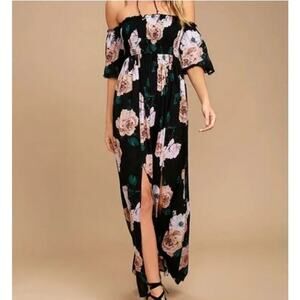 Lulus Women's Off The Shoulder Floral Maxi Dress Size M Romantic Feminine Black